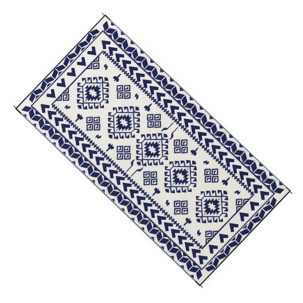 Pema Outdoor Area Rug, Blue and White Patchwork, Giant 9x18 Picnic Rug