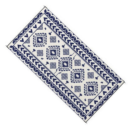 Pema Outdoor Area Rug, Blue and White Patchwork, Giant 9x18 Picnic Rug