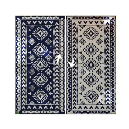 Pema Outdoor Area Rug, Blue and White Patchwork, Giant 9x18 Picnic Rug