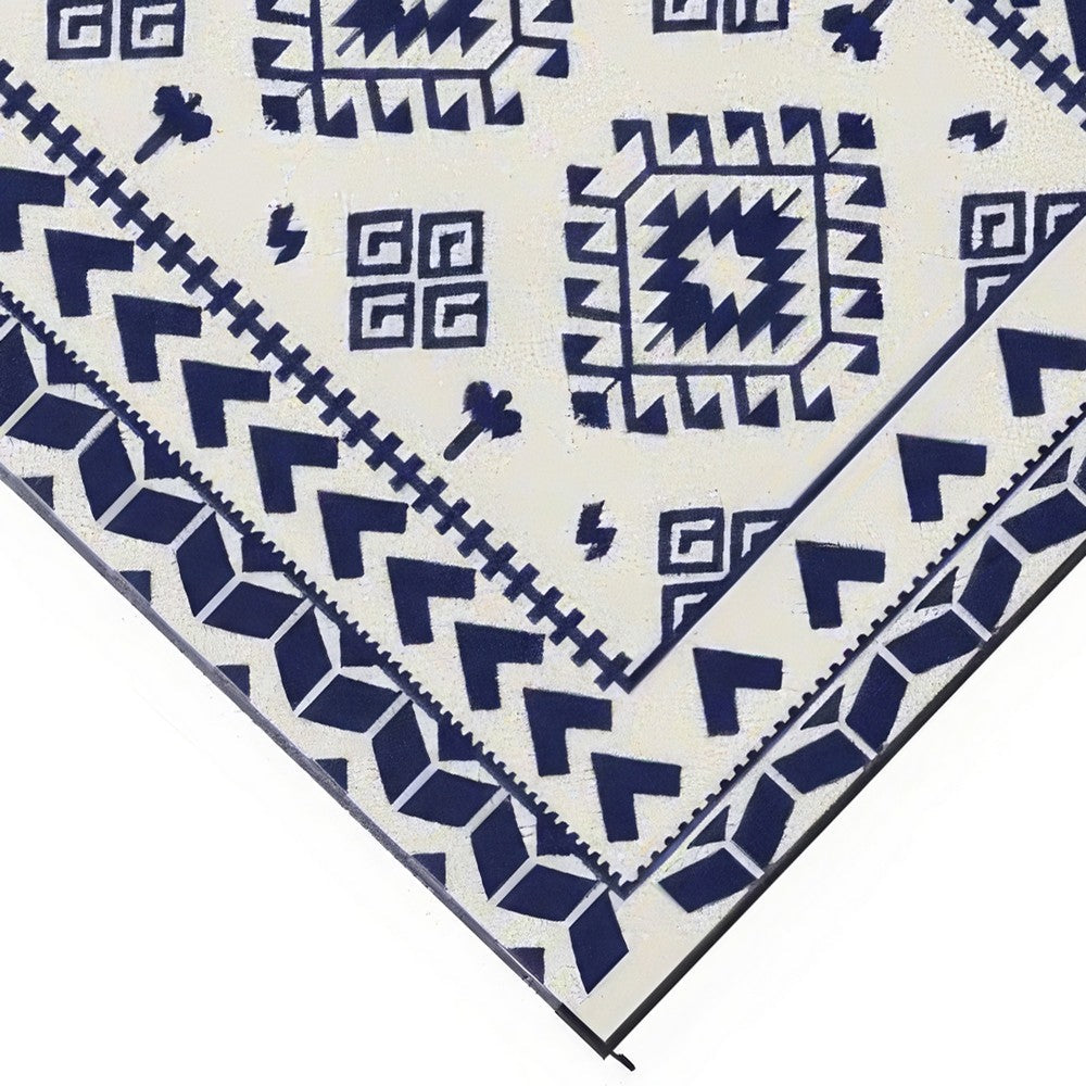Pema Outdoor Area Rug, Blue and White Patchwork, Giant 9x18 Picnic Rug