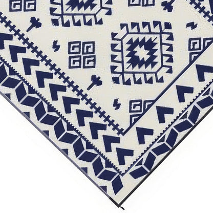 Pema Outdoor Area Rug, Blue and White Patchwork, Giant 9x18 Picnic Rug
