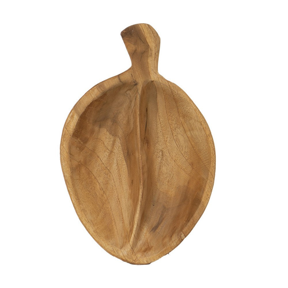 Decorative Bowl with Handle, 9 Inch Farmhouse Natural Brown Teak Wood
