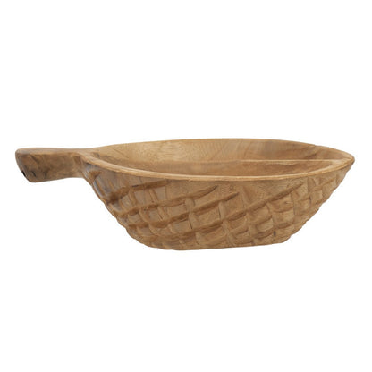 Decorative Bowl with Handle, 9 Inch Farmhouse Natural Brown Teak Wood