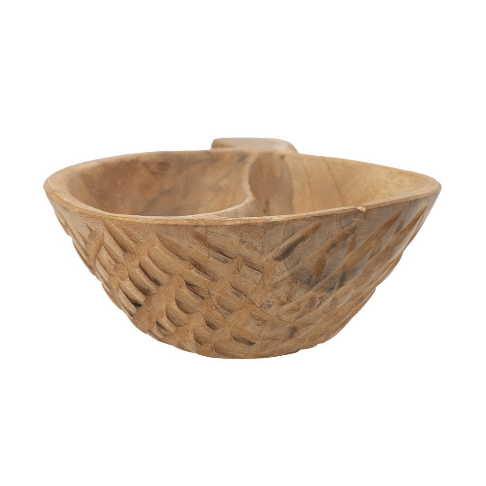 Decorative Bowl with Handle, 9 Inch Farmhouse Natural Brown Teak Wood