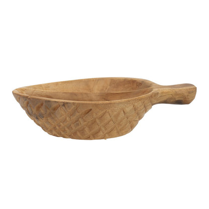 Decorative Bowl with Handle, 9 Inch Farmhouse Natural Brown Teak Wood