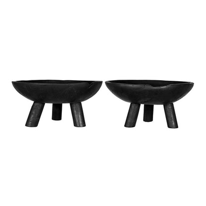 Decorative Footed Bowls Set of 2, Tripod Legs, Black Teak Wood