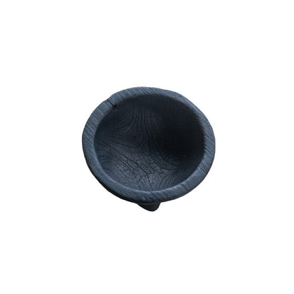 Decorative Footed Bowls Set of 2, Raised Edges, Black Teak Wood