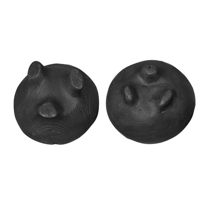 Decorative Footed Bowls Set of 2, Raised Edges, Black Teak Wood