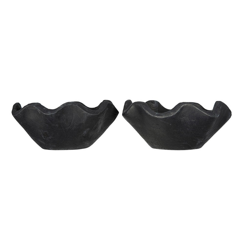 Decorative Bowls Set of 2, Organic Ruffled Edges, Rich Black Teak Wood