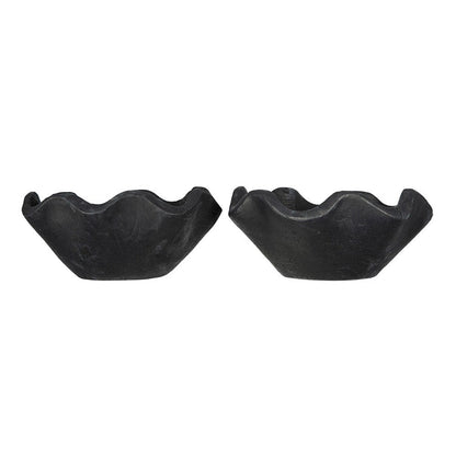 Decorative Bowls Set of 2, Organic Ruffled Edges, Rich Black Teak Wood