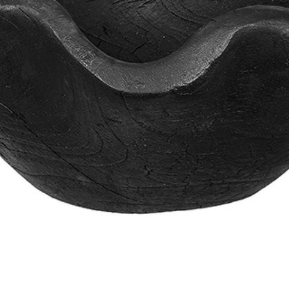 Decorative Bowls Set of 2, Organic Ruffled Edges, Rich Black Teak Wood