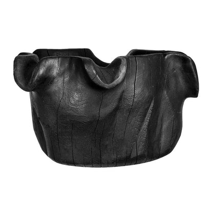 Decorative Bowl, Organic Ruffled Raised Edges, 14 Inch Black Teak Wood