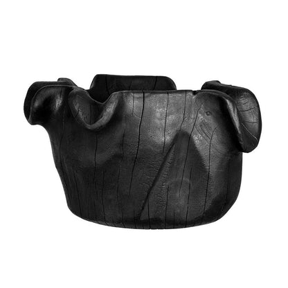 Decorative Bowl, Organic Ruffled Raised Edges, 14 Inch Black Teak Wood