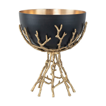 Elsie Decorative Bowl, Gold Twig Branch Base, Black Aluminum 13 Inch