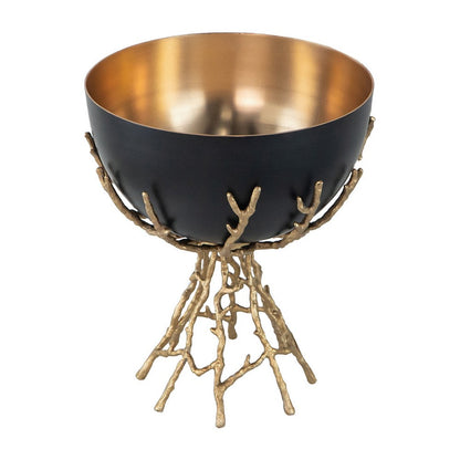 Elsie Decorative Bowl, Gold Twig Branch Base, Black Aluminum 13 Inch