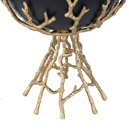 Elsie Decorative Bowl, Gold Twig Branch Base, Black Aluminum 13 Inch