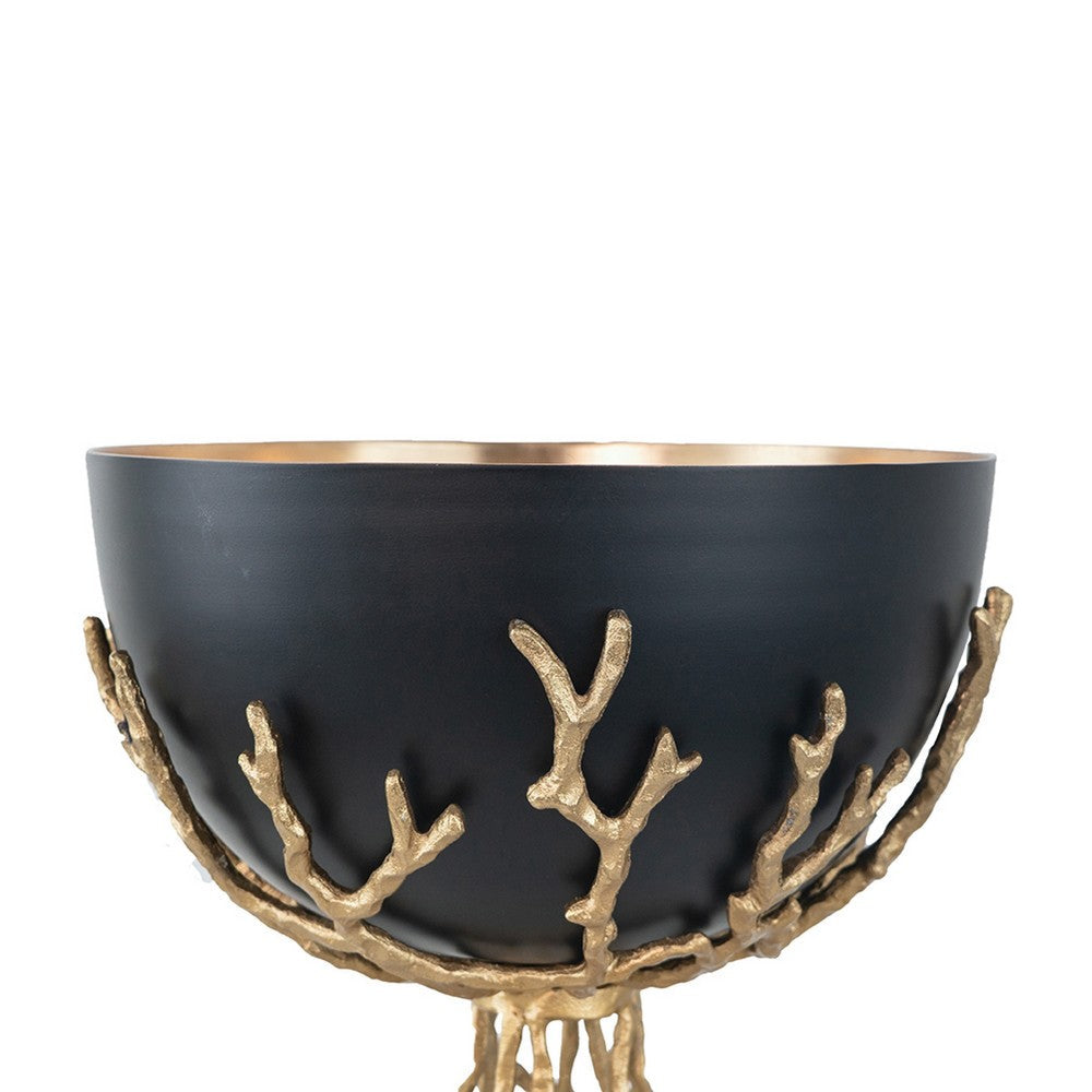 Elsie Decorative Bowl, Gold Twig Branch Base, Black Aluminum 13 Inch