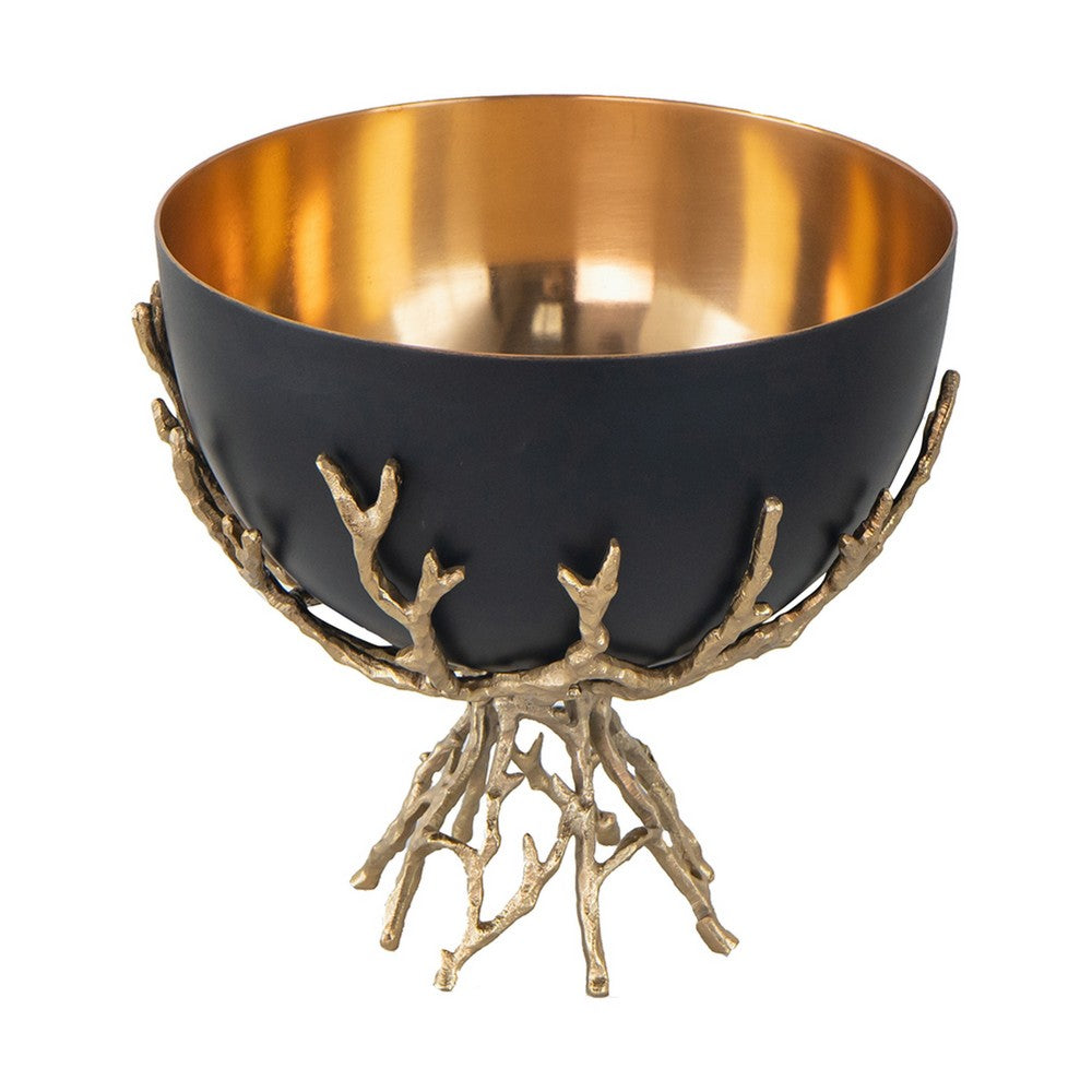 Elsie Decorative Bowl, Gold Twig Branch Base, Black Aluminum 12 Inch