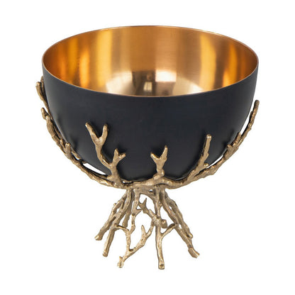 Elsie Decorative Bowl, Gold Twig Branch Base, Black Aluminum 12 Inch