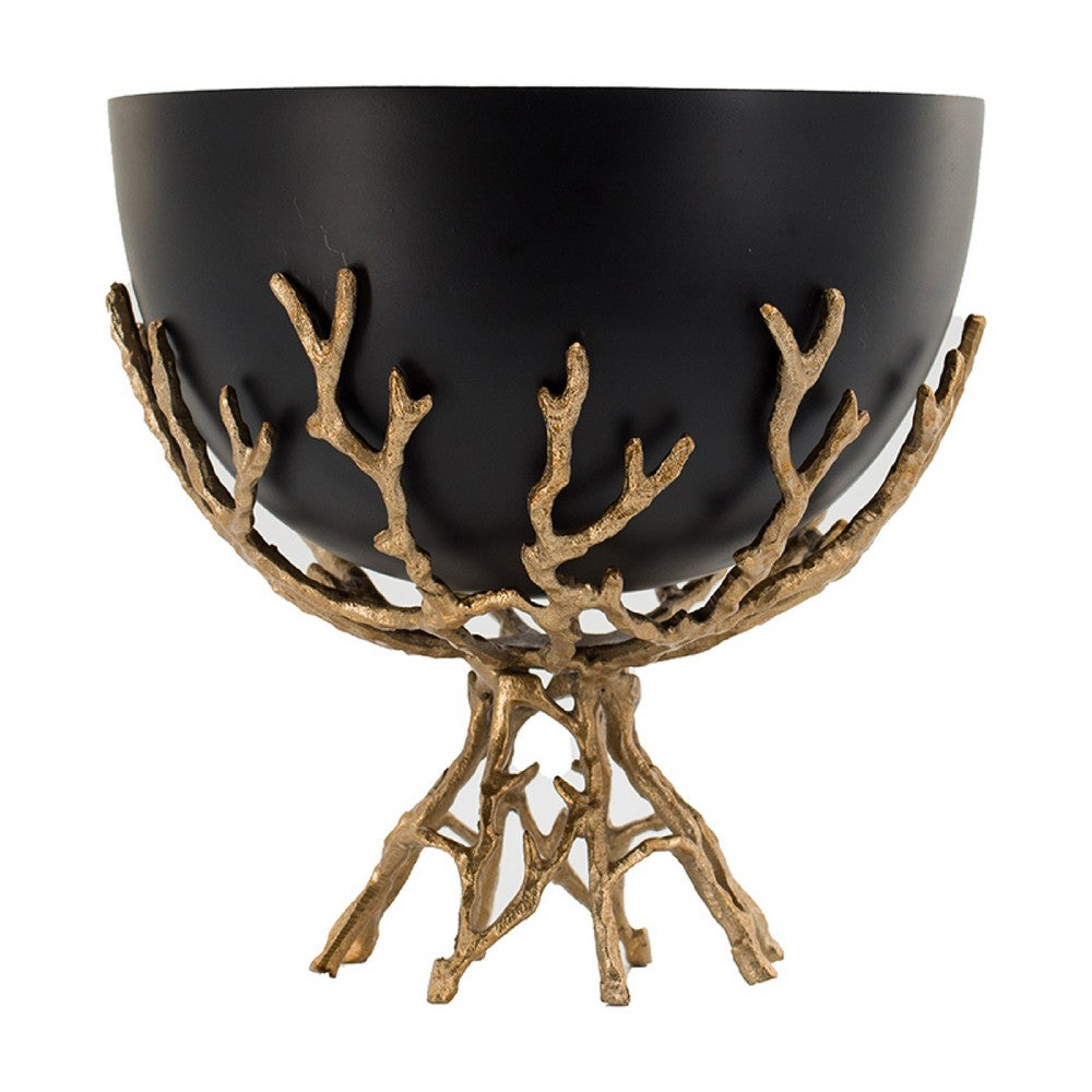 Elsie Decorative Bowl, Gold Twig Branch Base, Black Aluminum 12 Inch