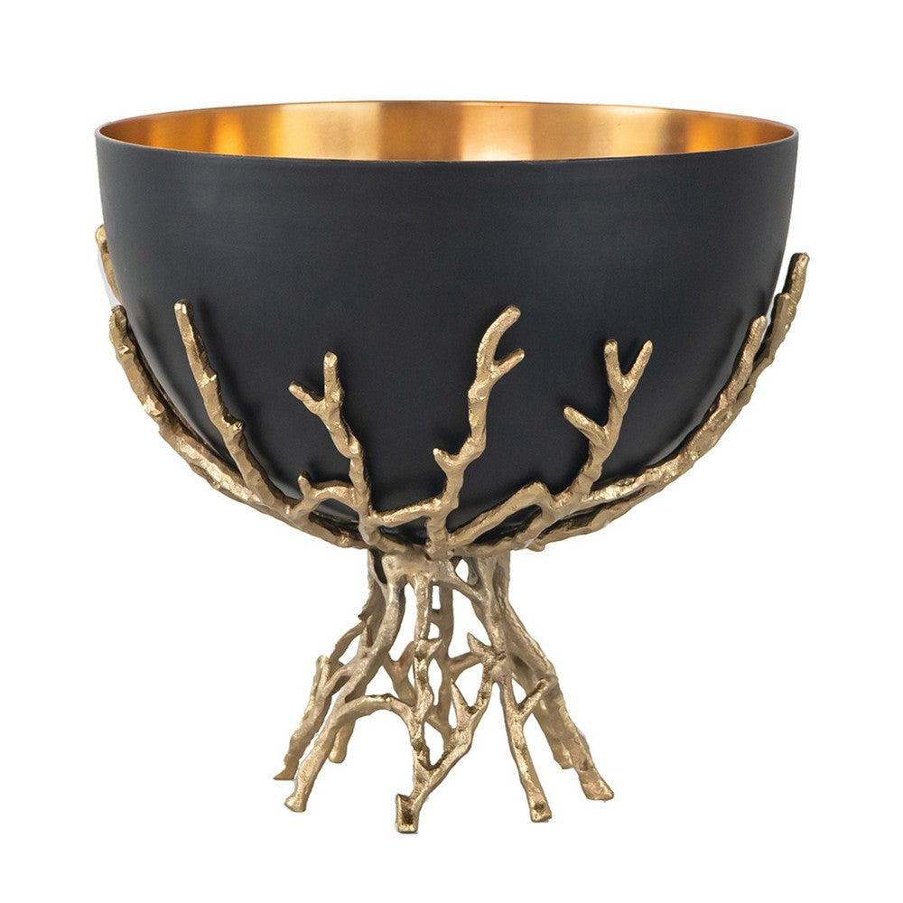 Elsie Decorative Bowl, Gold Twig Branch Base, Black Aluminum 12 Inch