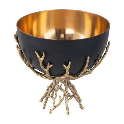 Elsie Decorative Bowl, Gold Twig Branch Base, Black Aluminum 12 Inch