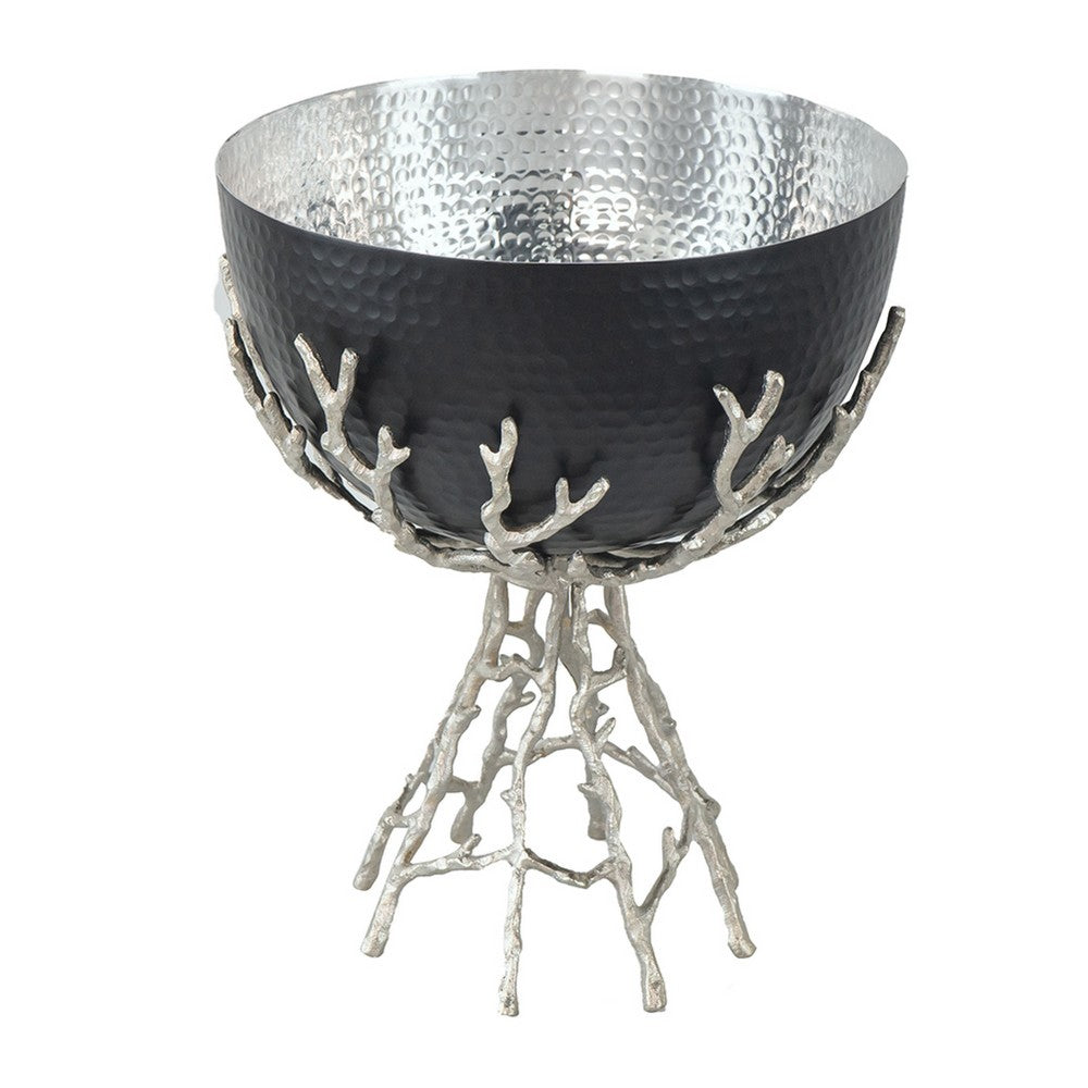 Elsie Hammered Decorative Bowl, Nickel Twig Base