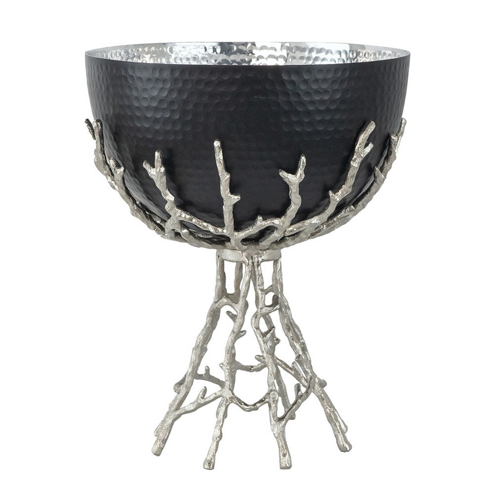 Elsie Hammered Decorative Bowl, Nickel Twig Base