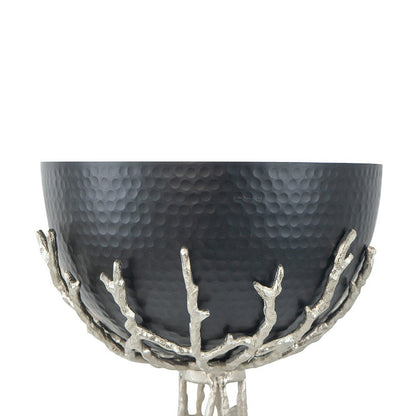Elsie Hammered Decorative Bowl, Nickel Twig Base