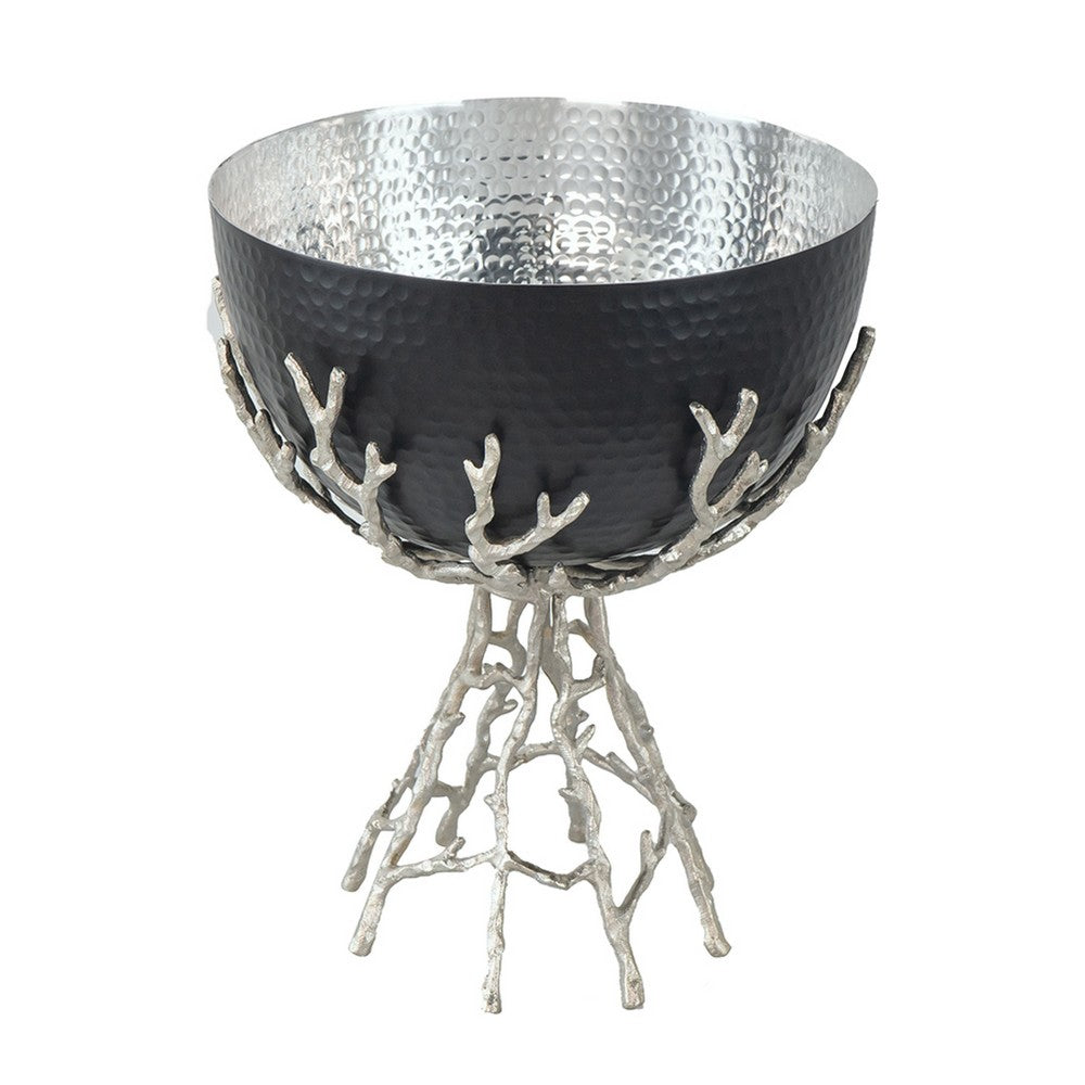 Elsie Hammered Decorative Bowl, Nickel Twig Base
