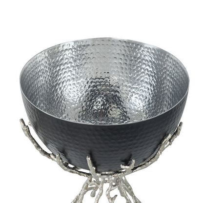 Elsie Hammered Decorative Bowl, Nickel Twig Base