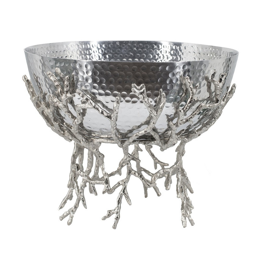 Elsie Hammered Decorative Bowl, Nickel Twig Base