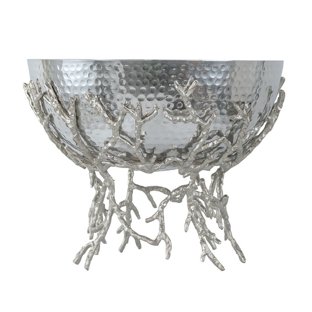Elsie Hammered Decorative Bowl, Nickel Twig Base
