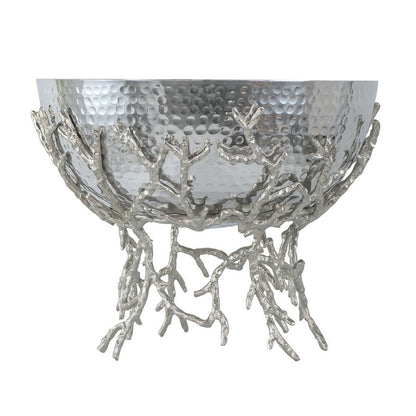 Elsie Hammered Decorative Bowl, Nickel Twig Base