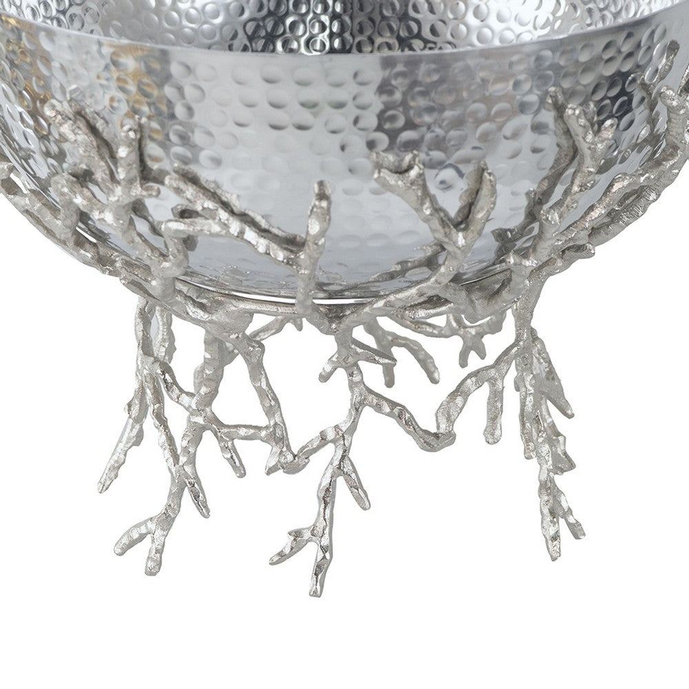 Elsie Hammered Decorative Bowl, Nickel Twig Base