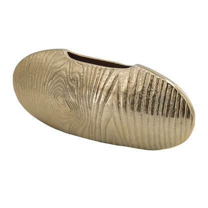 Judah Oval Disc Vase, Carved Timber-Like Texture