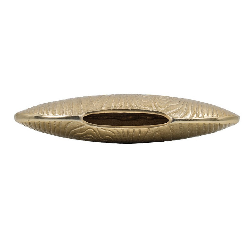 Judah Oval Disc Vase, Carved Timber-Like Texture