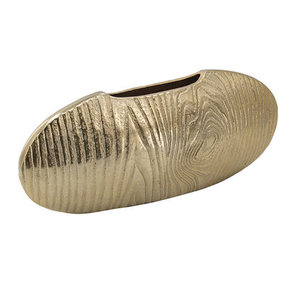 Judah Oval Disc Vase, Carved Timber-Like Texture