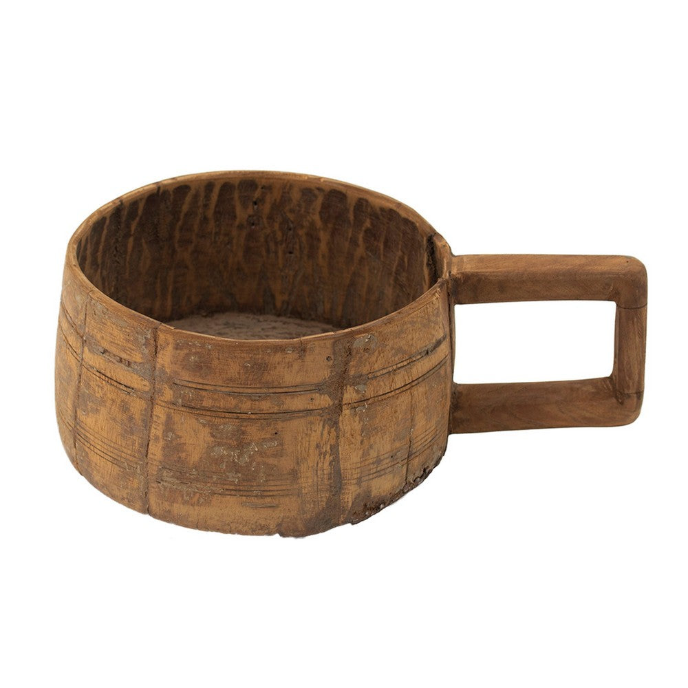 Round Antique Bowl, Square Handle, Hand Carved