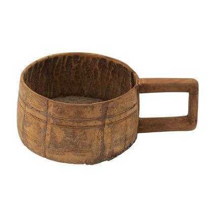 Round Antique Bowl, Square Handle, Hand Carved