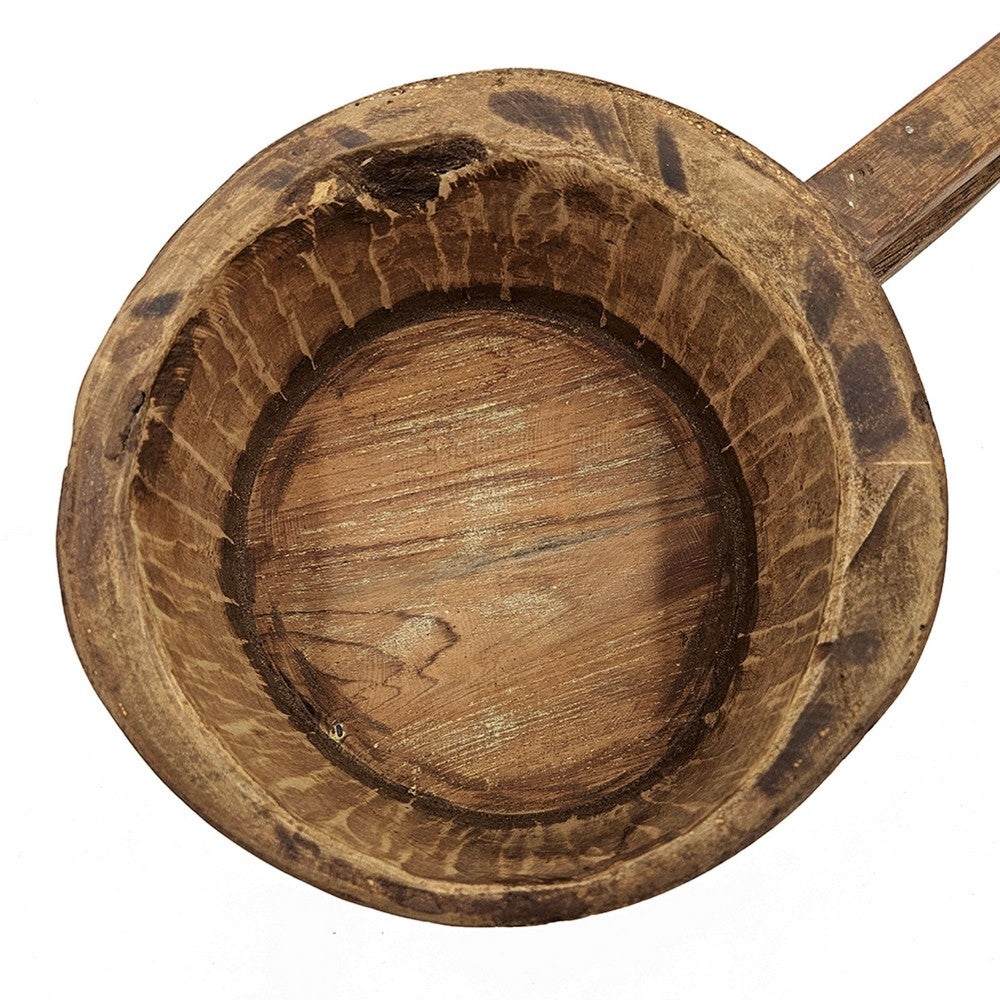 Round Antique Bowl, Square Handle, Hand Carved