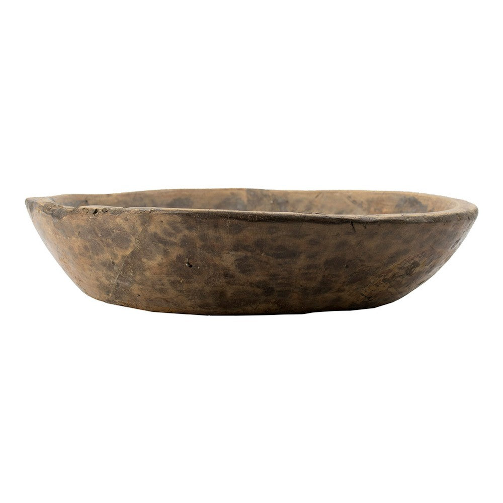 Gwen Antique Wooden Round Parrat, Brown Carved Solid Wood 21 Inch