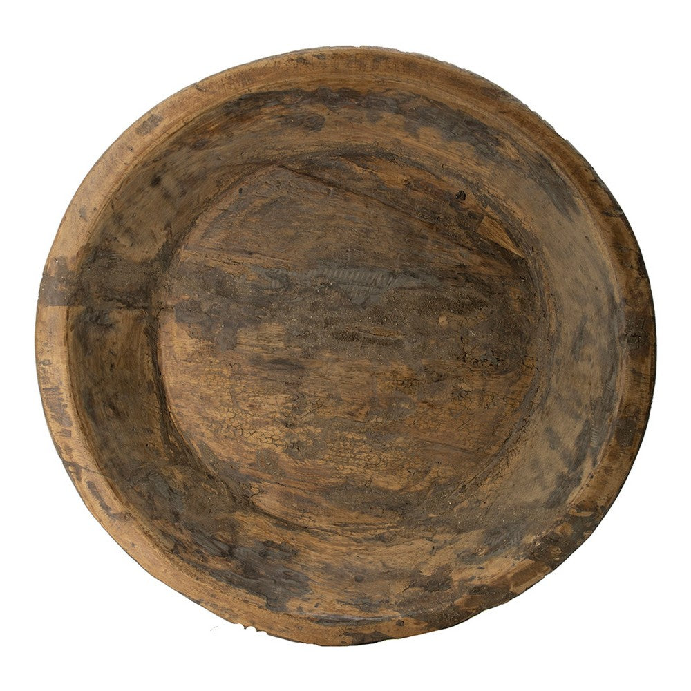 Gwen Antique Wooden Round Parrat, Brown Carved Solid Wood 21 Inch