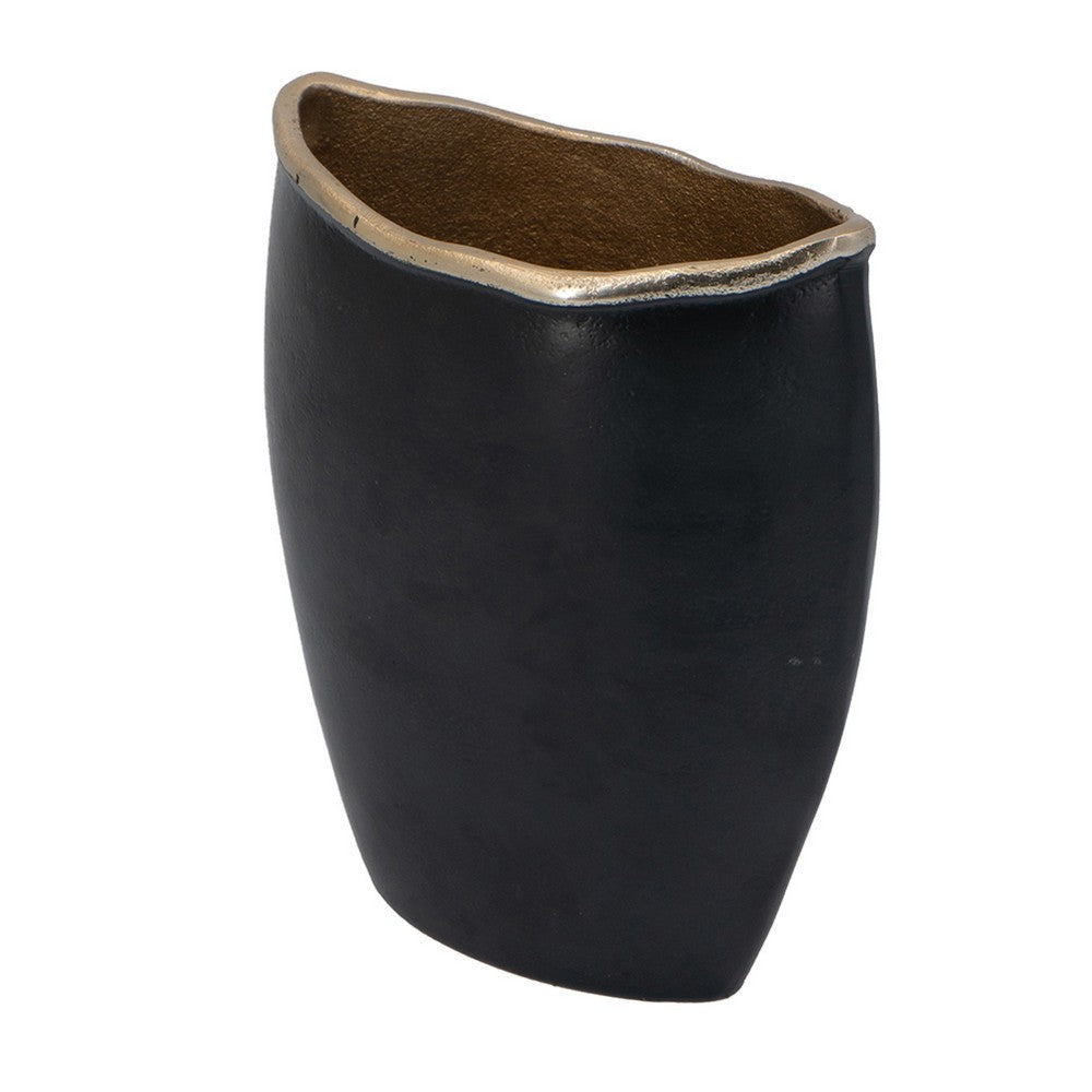 Decorative Oval Vase, Live Edge Curved Gold Rim