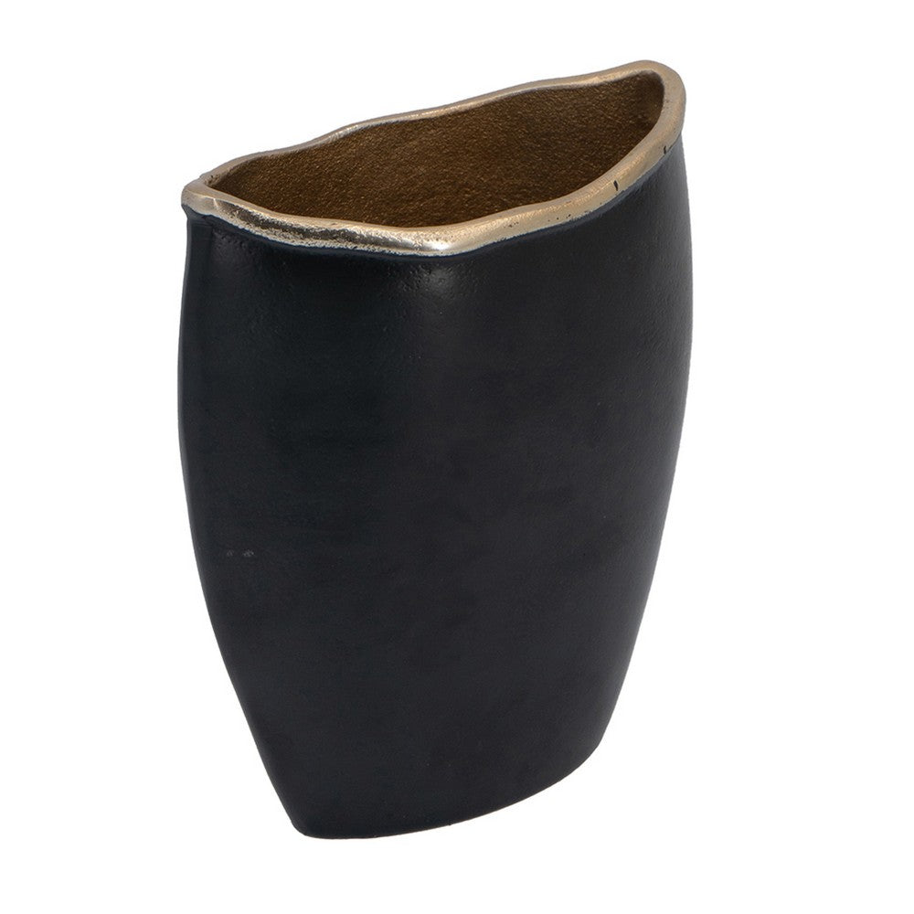 Decorative Oval Vase, Live Edge Curved Gold Rim