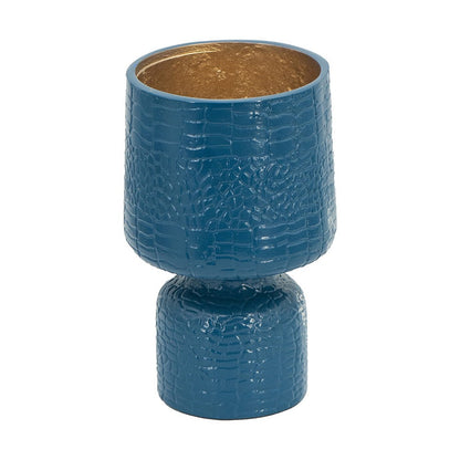 Dany Vase, Crocodile Texture, Watertight Base, 8 Inch Blue Aluminum