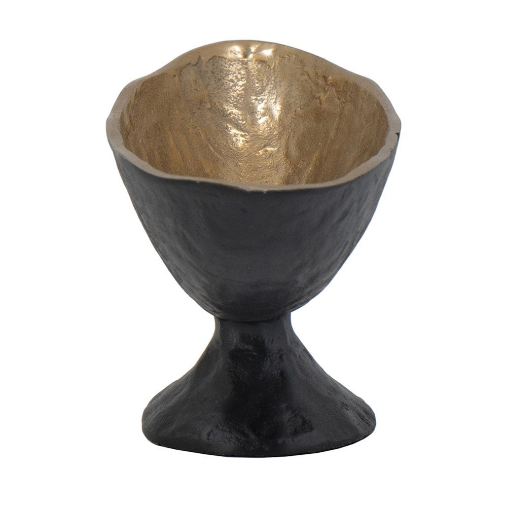 Decorative Bowl, 14 Inch Oval Shape with Pedestal Stand, Black, Gold