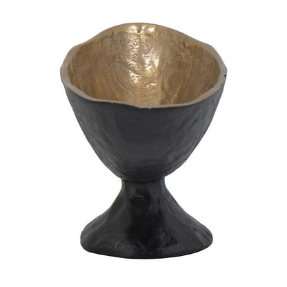 Decorative Bowl, 14 Inch Oval Shape with Pedestal Stand, Black, Gold