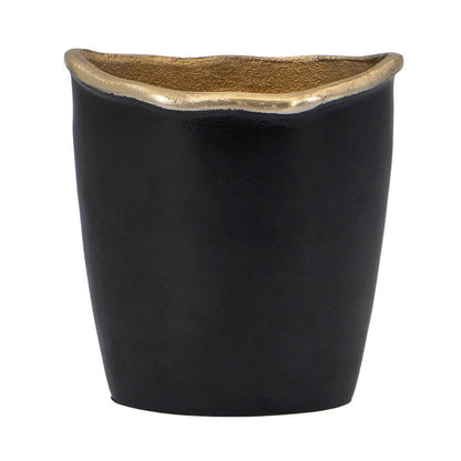 Decorative Vase, 8 Inch Curved Rim Edge Aluminum Black and Gold