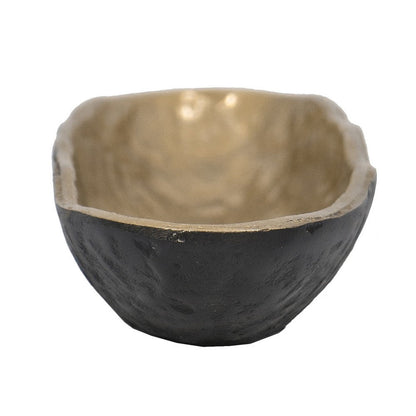 Decorative Bowl, 16 Inch Long Oval Shape, Luxe Black and Gold Aluminum